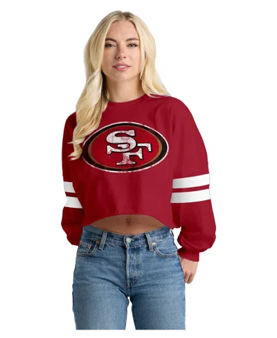 Spirit Jersey Women's Scarlet San Francisco 49ers Oversized Cropped Stripe Long Sleeve T-shirt In Brown