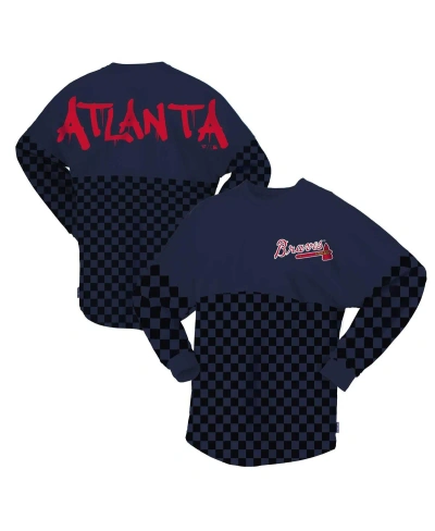 Spirit Jersey Women's  Navy Atlanta Braves Checker Print Long Sleeve T-shirt