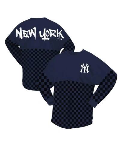 Spirit Jersey Women's  Navy New York Yankees Checker Print Long Sleeve T-shirt