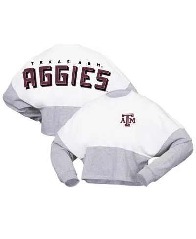 Spirit Jersey Women's  White Texas A&m Aggies Heather Block Cropped Long Sleeve Jersey T-shirt