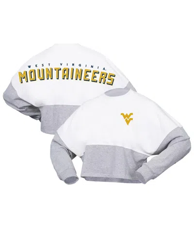 Spirit Jersey Women's  White West Virginia Mountaineers Heather Block Cropped Long Sleeve Jersey T-sh
