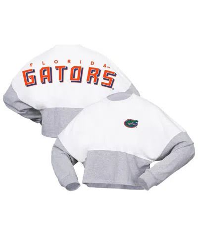 Spirit Jersey Women's White Florida Gators Heather Block Cropped Long Sleeve Jersey T-shirt In Gray