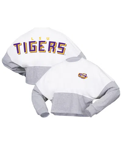 Spirit Jersey Women's White Lsu Tigers Heather Block Cropped Long Sleeve Jersey T-shirt
