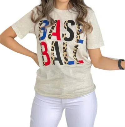 Spirit To A Tee Baseball Leopard Tee In Heather Oatmeal In Beige