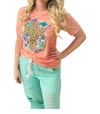 Spirit To A Tee Floral Leopard Cross Tee In Peach In Pink