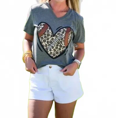 Spirit To A Tee Football Cheetah Heart Tee In Grey Multi In Transparent