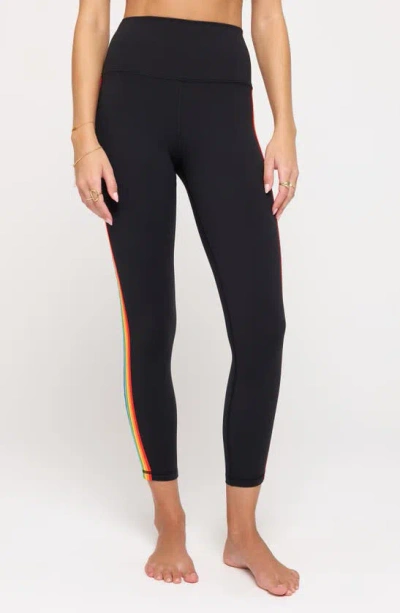 Spiritual Gangster Ada Rainbow Stripe High Waist Dream Tech Jersey 7/8 Leggings In Black