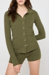 Spiritual Gangster Aster Rib Snap Front Cardigan In Spruce