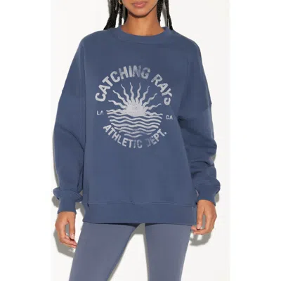 Spiritual Gangster Catching Rays Oversize Cotton Graphic Sweatshirt In Blue
