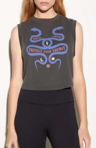Spiritual Gangster Crawford Serpent Graphic Crop Tank In Ash