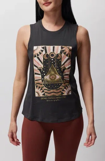 Spiritual Gangster Do All Things With Love Cotton & Modal Graphic Tank In Vintage Black