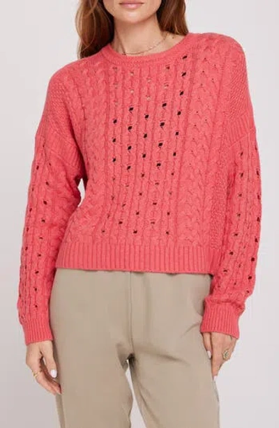 Spiritual Gangster Gemma Cable Knit Sweater In Coral