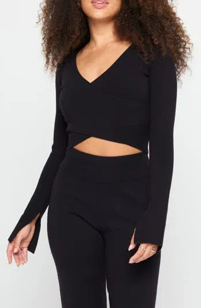 Spiritual Gangster Hadley Wrap Crop Sweater In Black