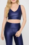 Spiritual Gangster Harlow High Gloss Crop Tank In Midnight Navy