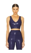 Spiritual Gangster Harlow High Gloss Crop Tank Top In Navy