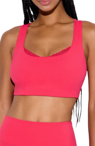 Spiritual Gangster Harmony Lace Trim Racerback Sports Bra In Pink