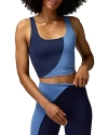Spiritual Gangster Indie Color Block Crop Tank Top In Midnight Navy/pacific Blue