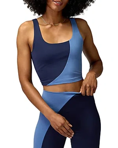 Spiritual Gangster Indie Colour Block Crop Tank Top In Midnight Navy/pacific Blue