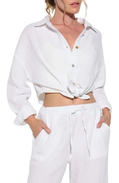 Spiritual Gangster Inner Gaze Willow Crop Cotton Gauze Button-up Shirt In White