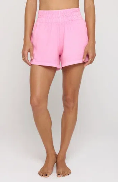 Spiritual Gangster Kia High Waist Cotton Shorts In Neon Rose
