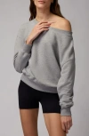 Spiritual Gangster La Vida Off The Shoulder Sweatshirt In Heather Ash