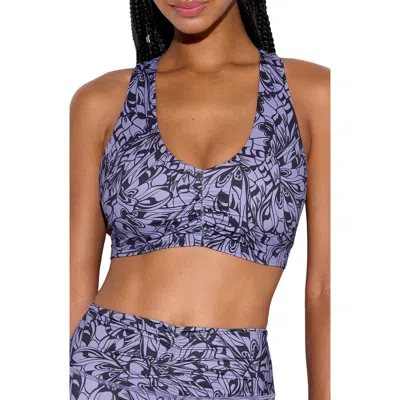 Spiritual Gangster Manifest Calypso Ruched Sports Bra In Blue