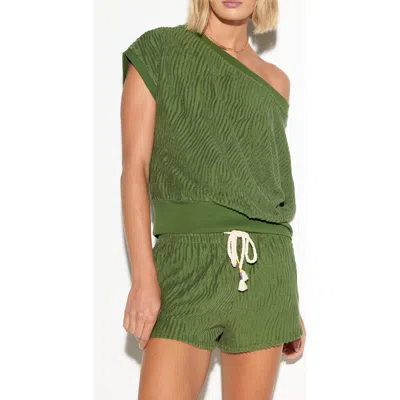 Spiritual Gangster Palmer One-shoulder Terry Top In Green