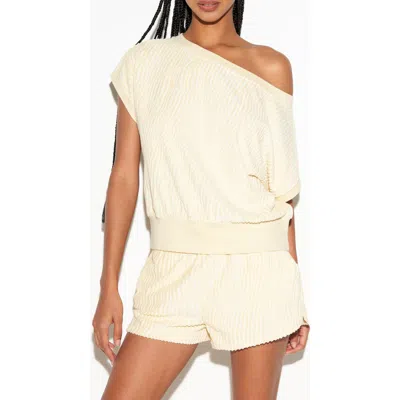Spiritual Gangster Palmer One-shoulder Terry Top In Neutral