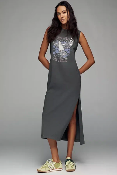 Spiritual Gangster Peace Love Midi Tank Dress In Gray