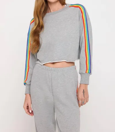Spiritual Gangster Rainbow Cropped Pullover Top In Heather Ash In Gray