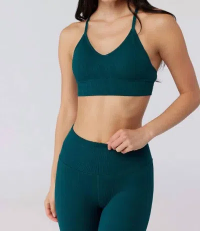 Spiritual Gangster Selene Seamless Triangle Rib Bra In Pine In Silver