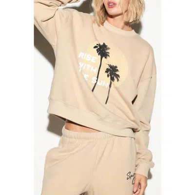 Spiritual Gangster Shady Palm La Brea Crewneck Cotton Graphic Sweatshirt In Brown