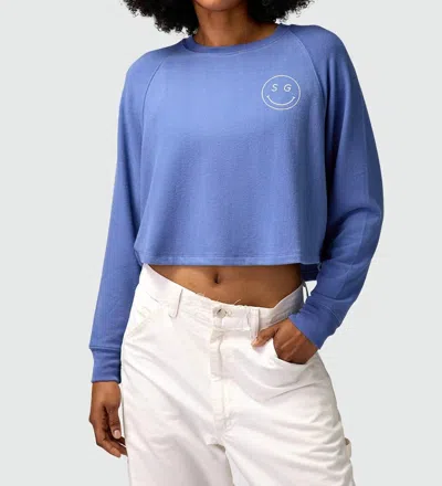 Spiritual Gangster Smiley Isabel Long Sleeve Top In Pacific Blue