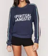 Spiritual Gangster Stripe Malibu Crew Neck Graphic Print Sweatshirt In Blue In Blue