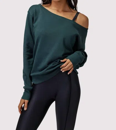 Spiritual Gangster Vida Off Shoulder Sweatshirt In Deep Forest