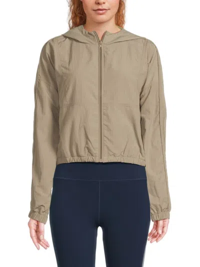 Spiritual Gangster Women's Journey Hooded Zip Up Active Jacket In Dark Beige