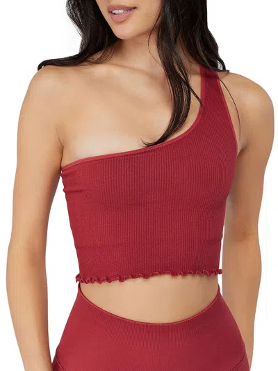 Spiritual Gangster Womens Ribbed One Shoulder Crop Top In Pink