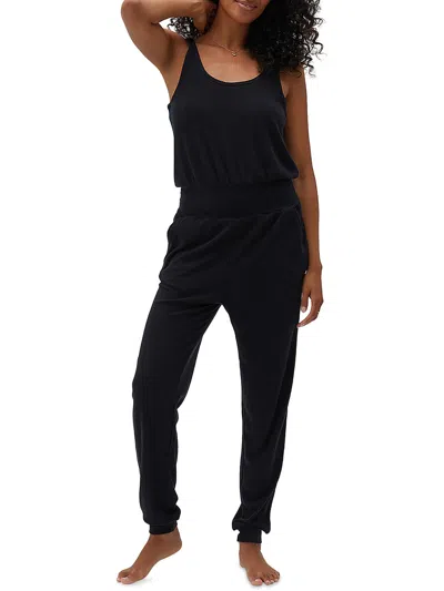 Spiritual Gangster Womens Ribbed Polyester Jogger Jumpsuit In Black