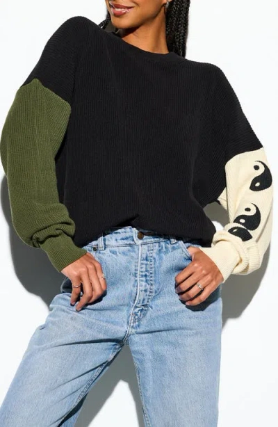 Spiritual Gangster Ying Yang Stack Lyric Sweater In Black