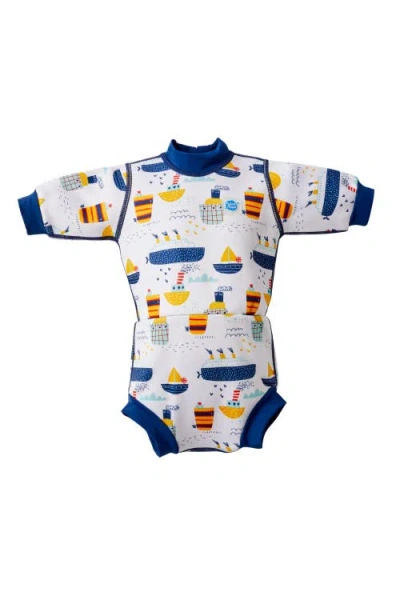 Splash About Kids'  Happy Nappy Wetsuit With Reusable Swim Diaper In White
