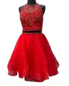 Splash Prom Beaded Embellished Two-piece Dress In Red In Red
