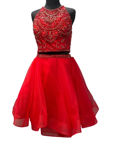 Splash Prom Beaded Embellished Two-piece Dress In Red