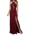 Splash Prom Embellish Halter Gown In Marsala In Pink