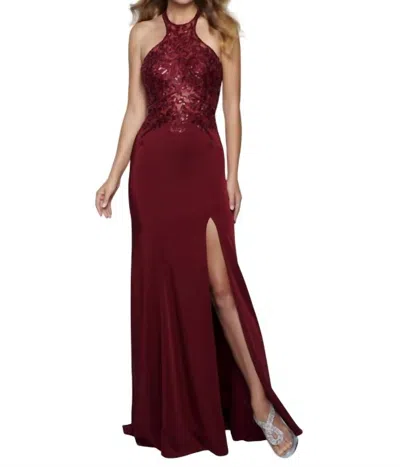 Splash Prom Embellish Halter Gown In Marsala In Pink