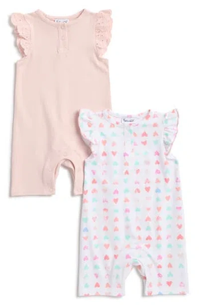 Splendid Babies'  2-pack Assorted Rompers In Pink/rainbow Hearts