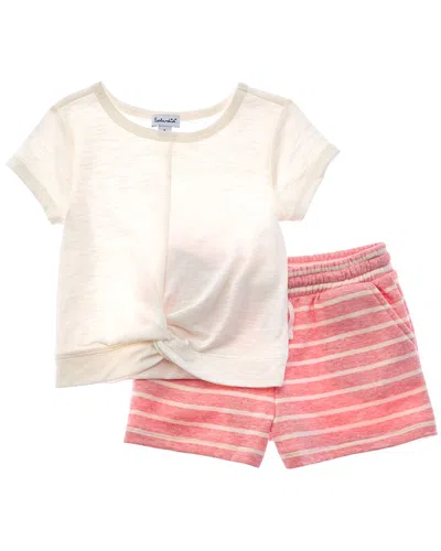 Splendid Kids' 2pc Boardwalk Stripe Shirt & Short Set In Pink