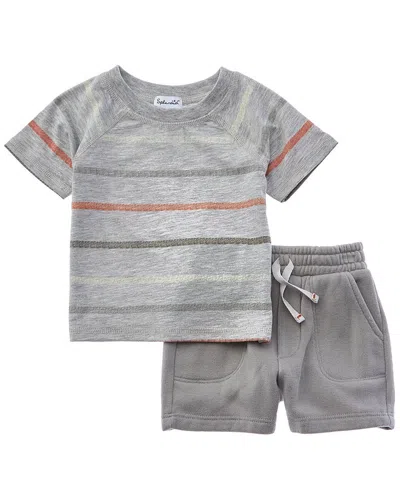 Splendid Kids' 2pc Cali Stripe Shirt & Short Set In Gray