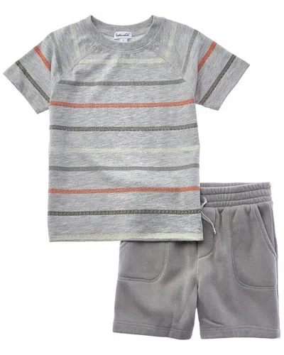 Splendid Kids' 2pc Cali Stripe Shirt & Short Set In Gray
