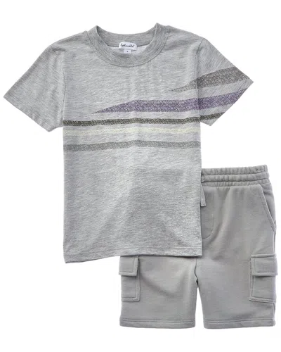 Splendid Kids' 2pc Cali Stripe Shirt & Short Set In Gray