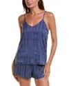 Splendid Stripe Satin Cami Short Pajamas In Blue